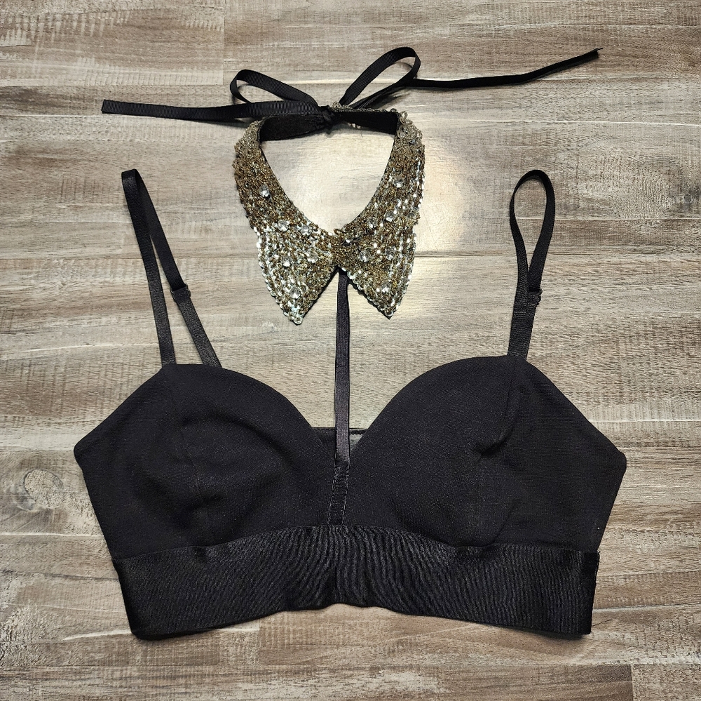 Rhinestone-embellished Bustier Crop Top 